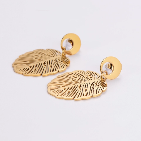 Monstera Blatt Ohrringe 316L Edelstahl 18K Gold Vergoldet Hohl Texturierte Blatt Ohrhänger Für Frauen