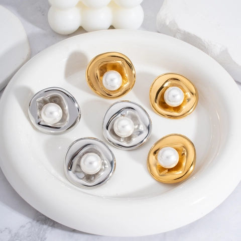 304 Stainless Steel Irregular Pearl Earrings Open Ring Women Waterproof Tarnish Free Gold Silver Plated Art Accessory