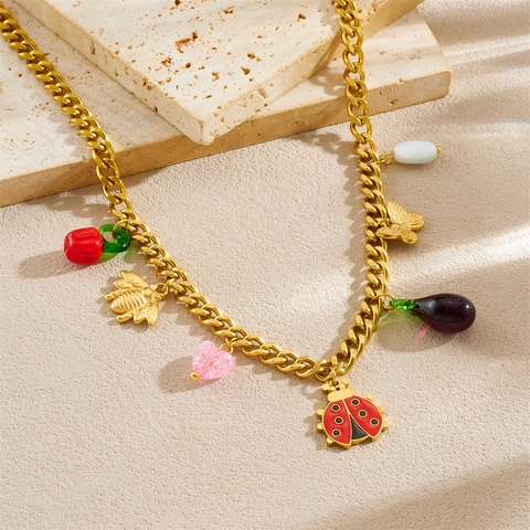 Gioielli Acciaio Inossidabile Coccinella Ape Farfalla Cuore Frutta Ciondolo Collana Orecchino Bracciale Boho Donne Ragazze Carino