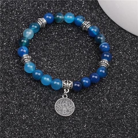 Natural Tiger Auge Stein Achat Perlen Armband Elastisch Yoga Meditation Heilung Schmuck Mit Lotus Kreuz Om Baum Anhänger Für Herren Damen
