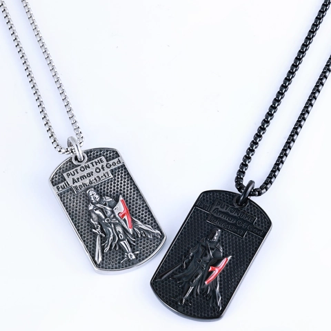 Stainless Steel Armor Of God Dog Tag Halskette Vintage Ritter Krieger Anhänger Religiöser Christlicher Schmuck