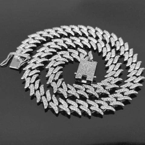 Cuban Link Necklace Alloy Full Rhinestone Iced Out Thorn Bramble Design Hip Hop Rap Jewelry For Men And Women