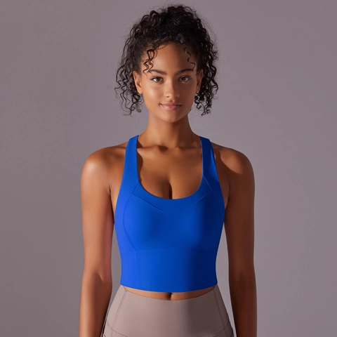 Sport BH Damen Nylon Spandex Racerback Criss Cross Tropfenausschnitt Nahtlos Gepolstert Yoga Laufen Fitness Top