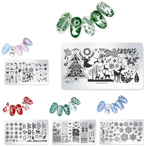 Christmas Nail Art Stamping Plate Stainless Steel Snowflake Reindeer Patterns Holiday DIY Manicure Tool Winter Style
