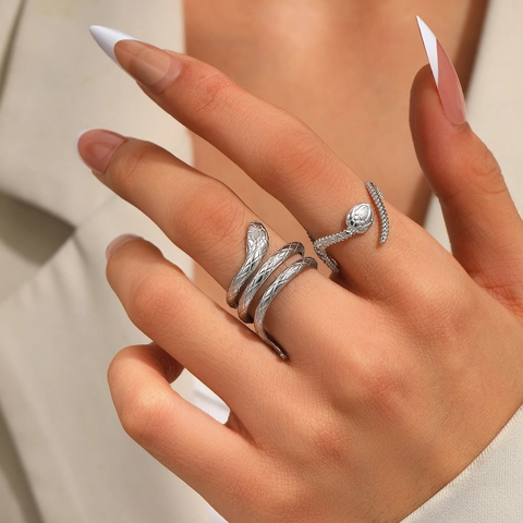 Snake Ring Stainless Steel Gold Plated Adjustable Open Spiral Animal Shape Fashion Jewelry For Women Men