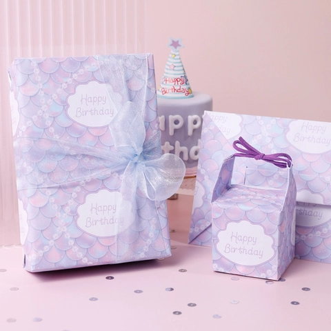 Carta Da Regalo Patinata Squame Di Sirena Sfumatura Viola Blu Happy Birthday Perla Artificial Design Festa Di Compleanno DIY