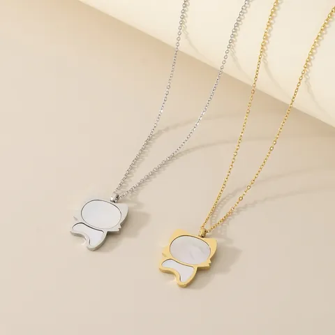 Collar Con Colgante De Silueta De Gato Acero De Titanio Con Incrustación De Nácar Blanco Joyería Dulce Para Mujeres