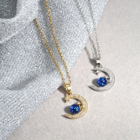 Niche Design Maan Planeet Hanger Ketting Voor Vrouwen Koper Zirconia Ingelegde Ster Maan Sieraden Sterrenhemel Universum Kettingen