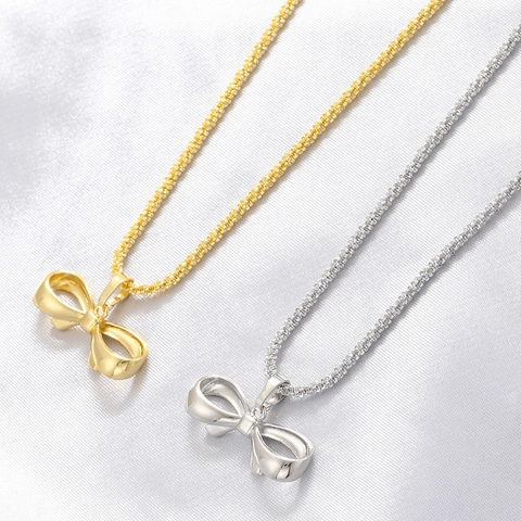 Minimalist Hollow Bowknot Pendant Necklace Brass Ribbon Bow Sweet Light Luxury Clavicle Chain For Women