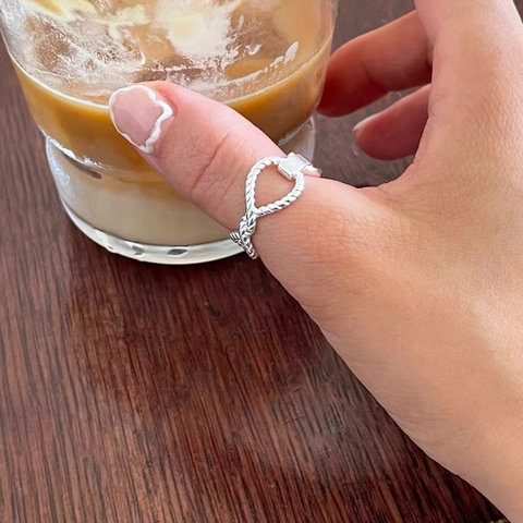 Minimalist 925 Sterling Silver Woven Twist Open Ring For Women Trendy Chain Design Adjustable Finger Ring Fashion Jewelry Gift