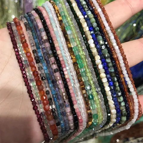 Natural Stone Faceted Square Cube Beads Micro Gemstone Loose Spacer Strand For DIY Jewelry Making