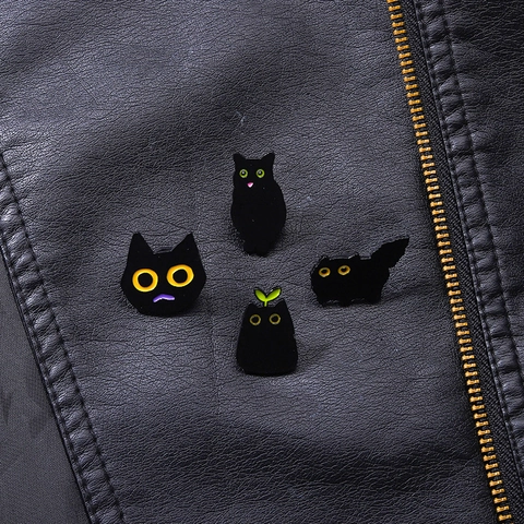 Épinglette Émail Chat Noir Dessin Animé Broche Animale Mignonne Badge Métal Alliage Zinc Pour Sac À Dos Vêtement