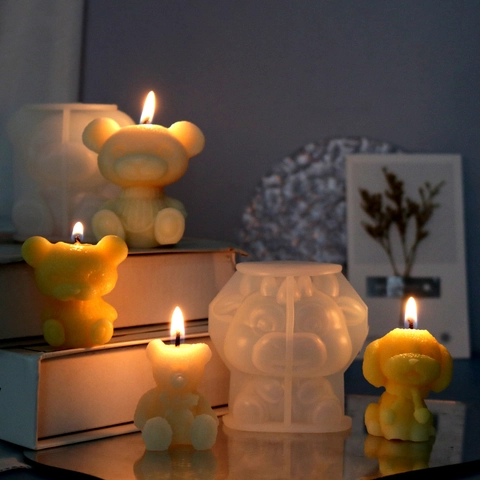 3D Animal Bear Cow Dog Silicone Mold DIY Handmade Candle Aromatherapy Soap Ice Cube Making Tool Flexible Non-Stick