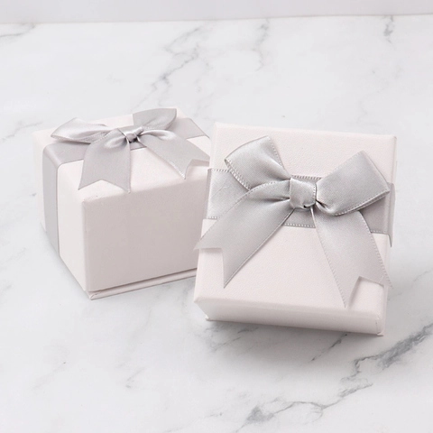 Square Jewelry Gift Box With Ribbon Bowknot Cardboard Case For Ring Necklace Earring Display Wedding Engagement Elegant