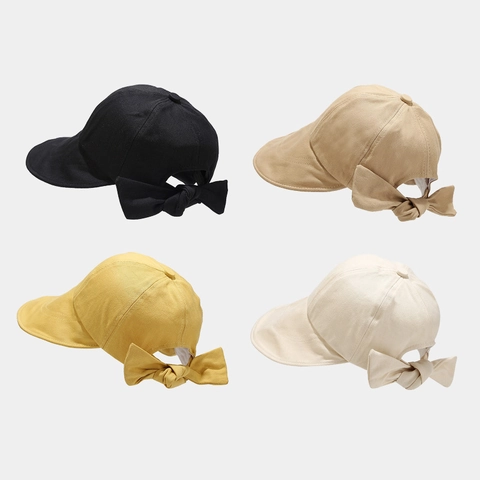 Women Cotton Canvas Baseball Cap With Large Bow Back Wide Brim Sun Hat For Summer Outdoor Casual Solid Color Breathable