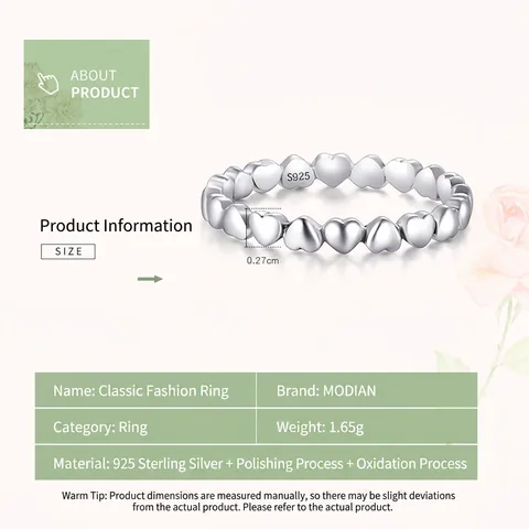 Continuous Heart Shaped Ring 925 Sterling Silver Minimalist Stackable Polished Finger Jewelry For Women