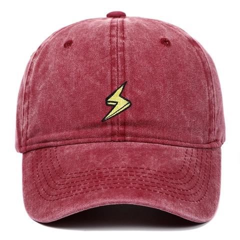 Baseball Cap Washed Cotton Lightning Embroidery Vintage Peaked Sun Hat Adjustable Outdoor Unisex