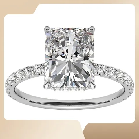 Luxury Radiant Cut Moissanite Ring 925 Sterling Silver Pave Band Engagement Wedding Ring For Women Fine Jewelry