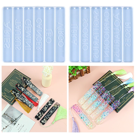 12 Zodiac Signs Bookmark Silicone Mold DIY Resin Casting Tool Rectangle Constellation Handmade Craft Mold