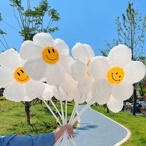 Smiley Gänseblümchen Blumen Folienballons Handballon Mit Haltestab Geburtstag Hochzeit Dekoration Foto Requisite