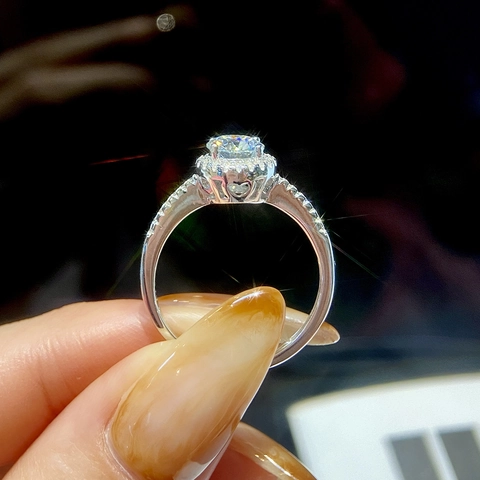 Moissanite Ring 925 Sterling Silver Round Brilliant Cut Luxury Halo Engagement Wedding Jewelry For Women