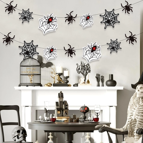 Banner Di Halloween Con Ragno E Ragnatela Ghirlanda Di Carta Decorazione Appesa Accessori Per Allestimento Scena Di Festa