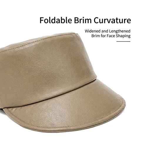 PU Leder Flat Top Cap Verstellbare Reiter Mütze Winddicht Warm Retro Militär Stil Für Damen Herren