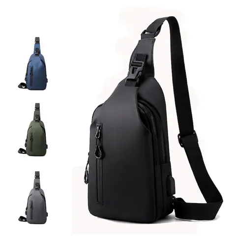 Bolso De Pecho Para Hombre Nylon Impermeable Bandolera Con Puerto De Carga USB Casual Deporte Viaje