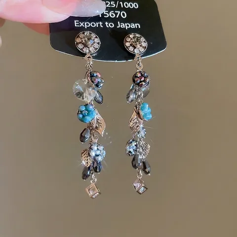 Lange Quasten Ohrhänger Mit 925 Sterling Silber Ohrstecker Glasblume Blatt Strass Eleganter Schmuck Für Damen