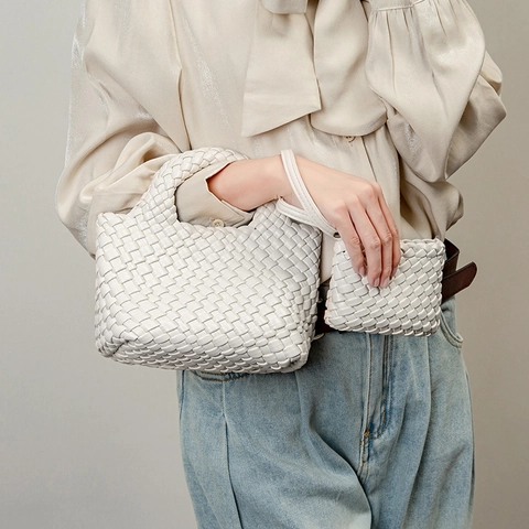 Gewebte Handtasche Mit Kleinem Beutel PU Leder Umhängetasche Mit Kette Mini Eimer Tasche Mode Für Frauen