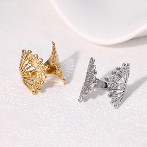 Bague Ouverte En Acier Inoxydable Creuse Géométrique En Forme D'éventail Pour Femmes Bijoux De Doigt Style Bohème Ajustable