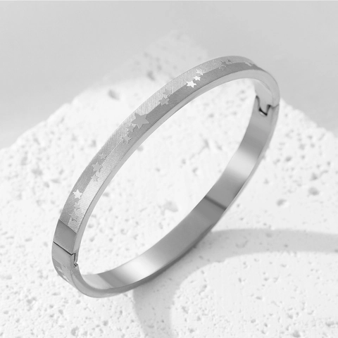 Bracciale Rigido In Acciaio Inossidabile Con Motivo A Stelle Trama A Rete Cerniera Chiusura Per Uomo Donna Vintage