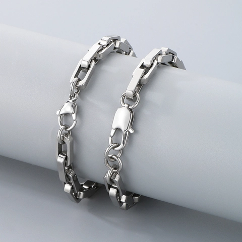 Collana E Bracciale Da Uomo In Acciaio Inossidabile Catena A Maglia Quadrata Geometrica Alla Moda Minimalista Argento