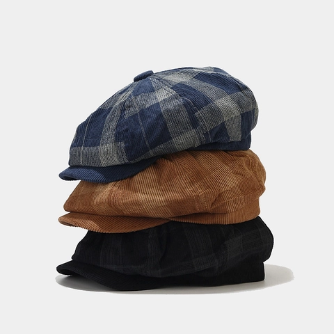 Berretto Newsboy Retrò Velluto A Coste Plaid Ottagonale Vintage Autunno Inverno Caldo All Aperto Per Uomini Donne