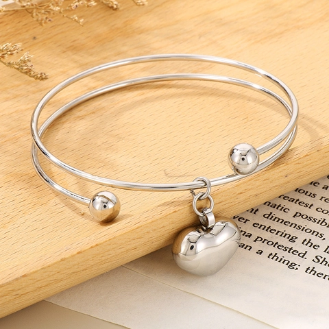 Brazalete Abierto Con Colgante De Corazón Acero Inoxidable Chapado En Oro Joyería Minimalista De Doble Hilo Para Mujer