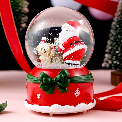 Christmas Crystal Ball Music Box Resin Glass Luminous LED Light Automatic Snowfall Santa Claus Snowman Festive Decor Gift