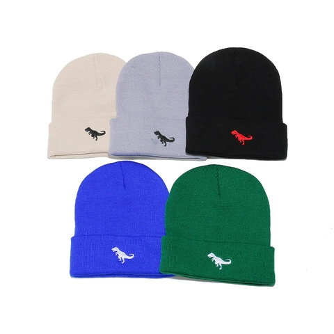 Kinder Strickmütze Acryl Warm Winter Dinosaurier Stickerei Umschlagmütze Für Jungen Und Mädchen