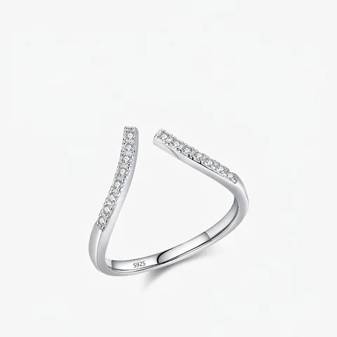 Geometrischer V-Förmiger 925 Sterling Silber Ring Minimalistisch Verstellbar Offen Mit Mikro-Zirkonia Schmuck Damen