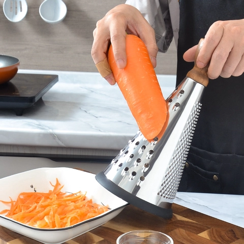 Stainless Steel Cone Grater With Wood Handle Multifunctional Vegetable Cheese Slicer For Kitchen Manual Food Shredder