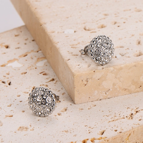 Klassische Runde Ohrstecker Edelstahl Pavé Kristalle Glänzend Geometrisch Minimalistisch Modeschmuck Damen Herren