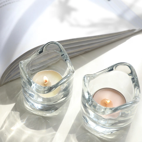 Transparent Glass Candlestick Wavy Edge Candle Holder Modern Minimalist Desktop Decoration Home Wedding Romantic Dinner