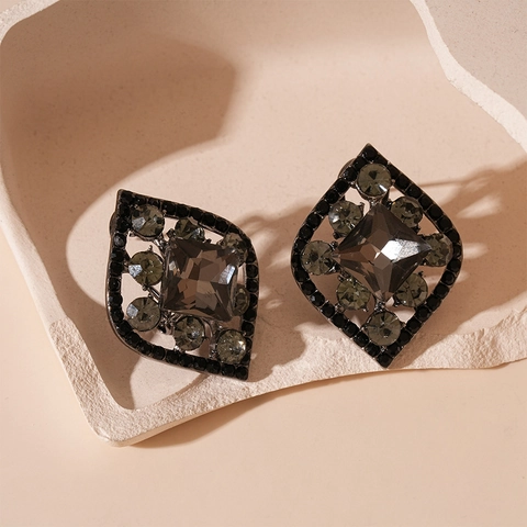 Rhombus Rhinestone Alloy Earrings With Silver Earring Post Dark Gothic Vintage Geometric Luxury Jewelry For Women