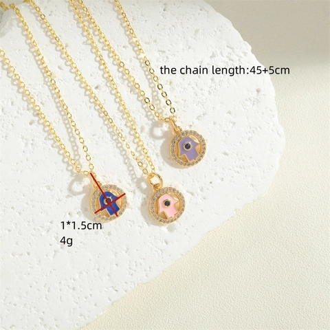 Trendige Hamsa Hand Böser Blick Anhänger Halskette Kupfer Vergoldet Emaille Zirkonia Amulett Schlüsselbeinkette Für Damen Mode Schmuck