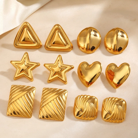 Geometric Stud Earrings Stainless Steel Gold Plated Heart Star Triangle Square Minimalist Fashion Jewelry For Women