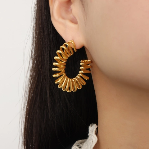 Irregular C-Shape Geometric Spiral Wire Wrap Gold Plated Titanium Steel Earrings For Women Fashion Modern Jewelry