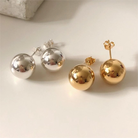 925 Sterling Silver Ball Stud Earrings Minimalist French Retro 12mm Spherical Jewelry For Women Gold Silver Artificial Pearl