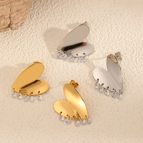 Orecchini Geometrici A Cuore In Acciaio Inossidabile Con Pietre Di Zirconia Pendenti Gioielli Di Moda Per Donna