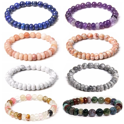 Natural Stone Beaded Bracelet Elastic Amethyst Lapis Lazuli Healing Crystal Jewelry For Men Women Handmade Minimalist