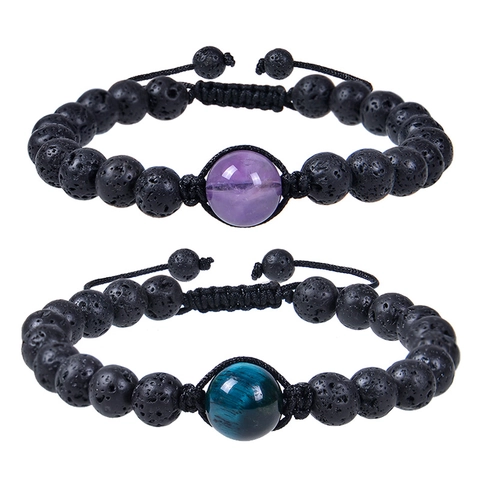 Natural Stone Bracelet Lava Rock Essential Oil Diffuser Aromatherapy Handmade Braided Adjustable Healing Beads For Men Women