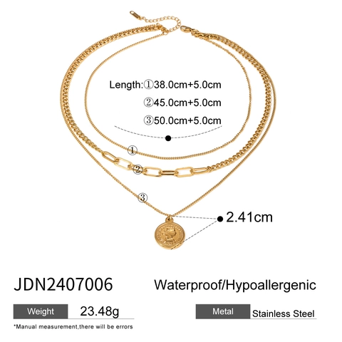 Collana a Tre Strati in Acciaio Inossidabile Placcato Oro Con Ciondolo a Moneta Vintage Ritratto per Donna Gioielli Retro